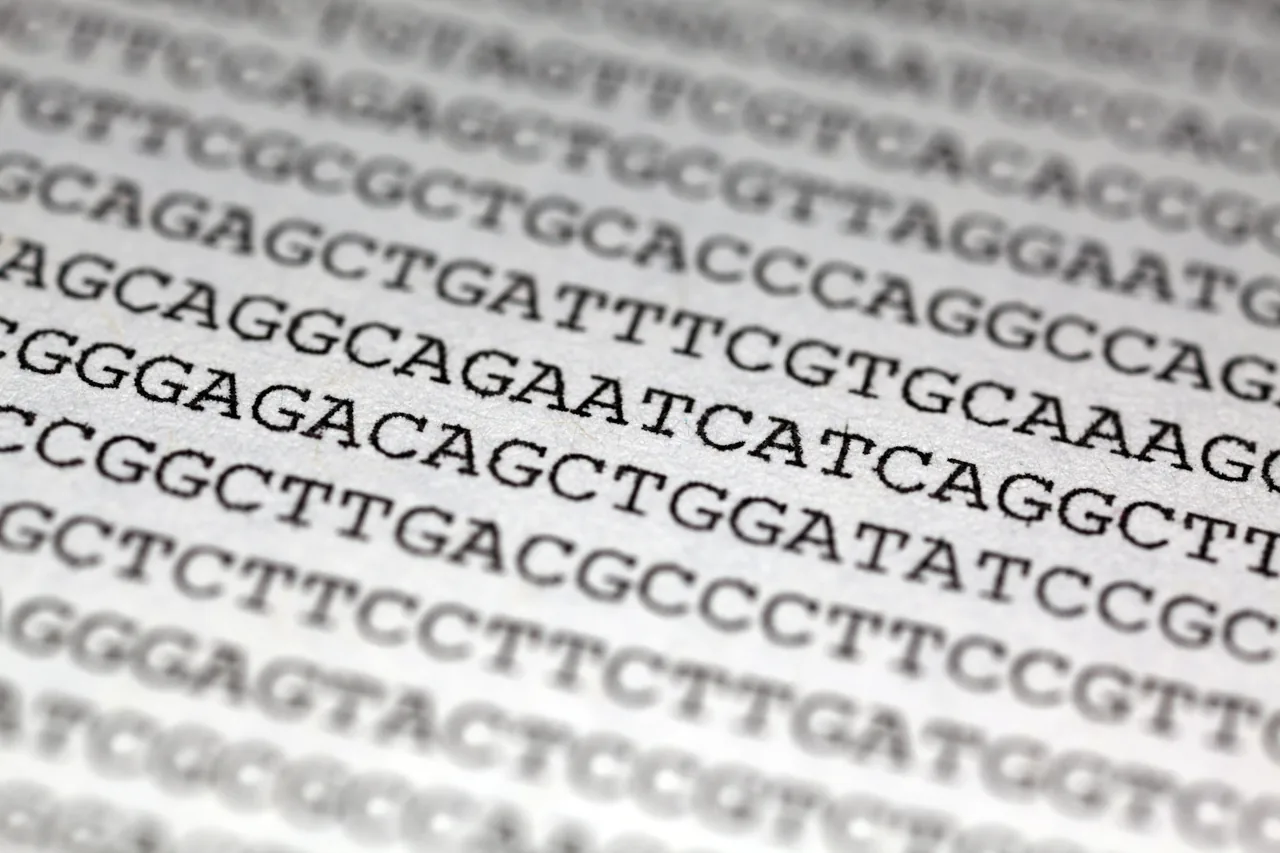 Printed DNA sequence representing genomic test data